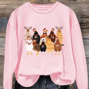 Womens Cute Christmas Chickens Sweatshirt3