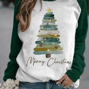 Women’s Dark Green Merry Christmas Tree Sweatshirt