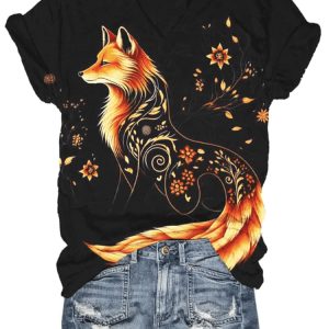 Women’s Fall Fox Print Shirt