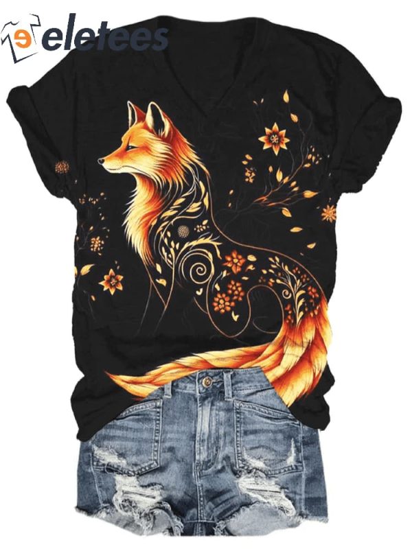 Women’s Fall Fox Print Shirt