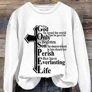 Womens For God So Loved The World Print Long Sleeve Sweatshirt 1