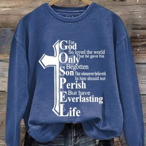 Womens For God So Loved The World Print Long Sleeve Sweatshirt 2