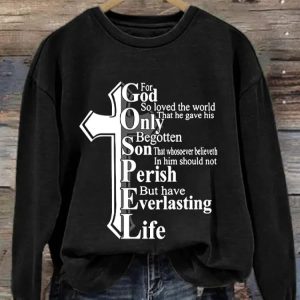 Womens For God So Loved The World Print Long Sleeve Sweatshirt 3