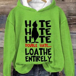 Womens Funny Christmas Hate Hate Hate Double Hate Loathe Entirely Cartoon Silhouette Hoodie