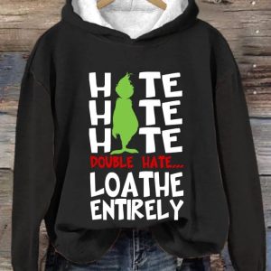 Womens Funny Christmas Hate Hate Hate Double Hate Loathe Entirely Cartoon Silhouette Hoodie2