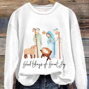 Womens Glad Tidings Of Great Joy Nativity Christmas Casual Sweatshirt 0