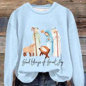 Womens Glad Tidings Of Great Joy Nativity Christmas Casual Sweatshirt 1