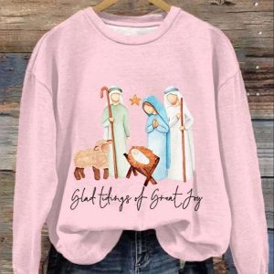 Womens Glad Tidings Of Great Joy Nativity Christmas Casual Sweatshirt 2