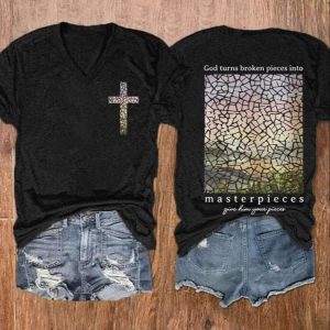 Women’s God Turns Broken Pieces Into Masterpieces Printed Casual Shirt