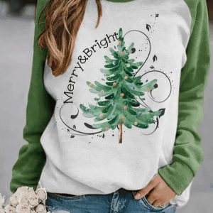 Women’s Green Merry And Bright Christmas Tree Sweatshirt
