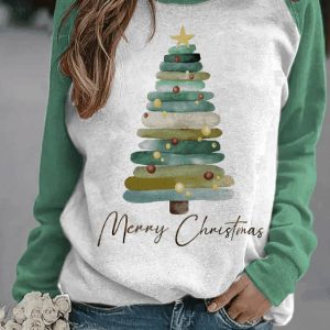 Women’s Green Merry Christmas Tree Sweatshirt