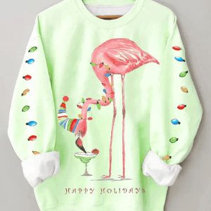 Women’s Green Merry Flamingo Fun Sweatshirt