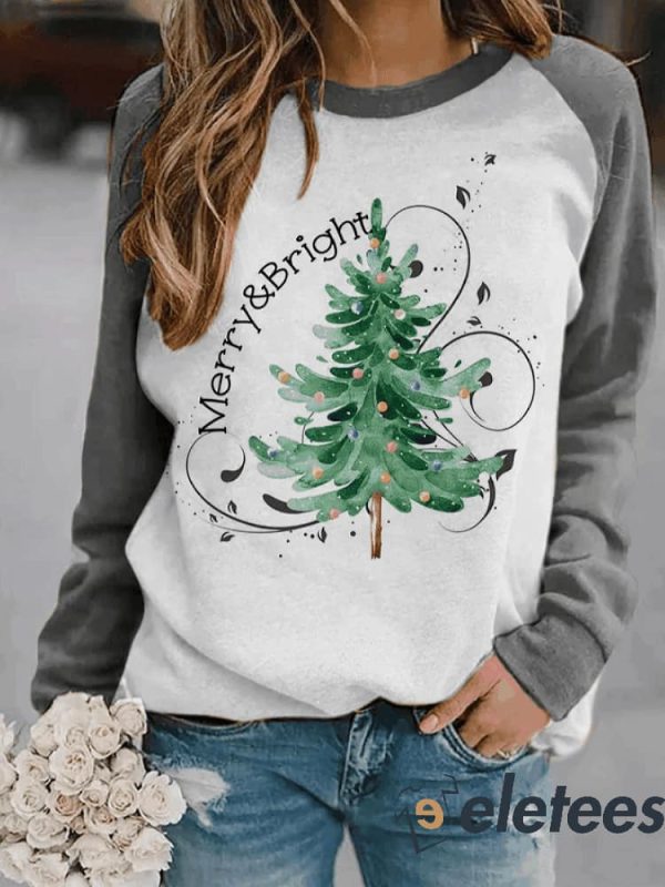 Women’s Grey Merry And Bright Christmas Tree Sweatshirt