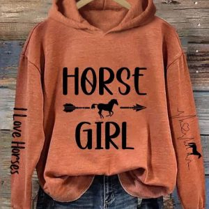 Womens Heartbeat Horse Lover Casual Hoodie 1