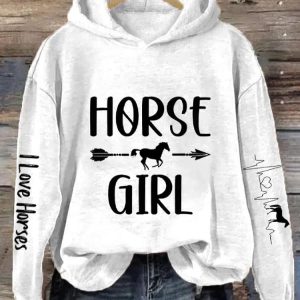 Womens Heartbeat Horse Lover Casual Hoodie 2