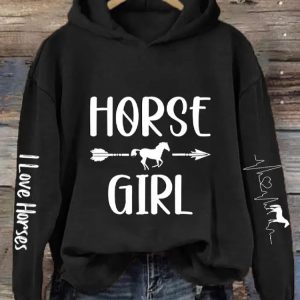 Womens Heartbeat Horse Lover Casual Hoodie 3