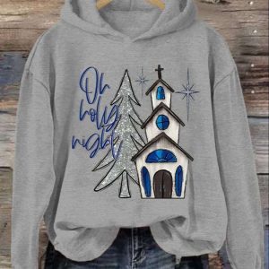 Womens Holy Night Christian Christmas Printed Hoodie 1