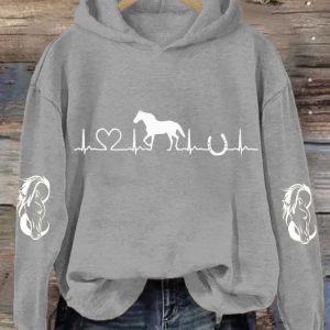 Womens Horse Heartbeat Horse Lover Casual Hoodie 1