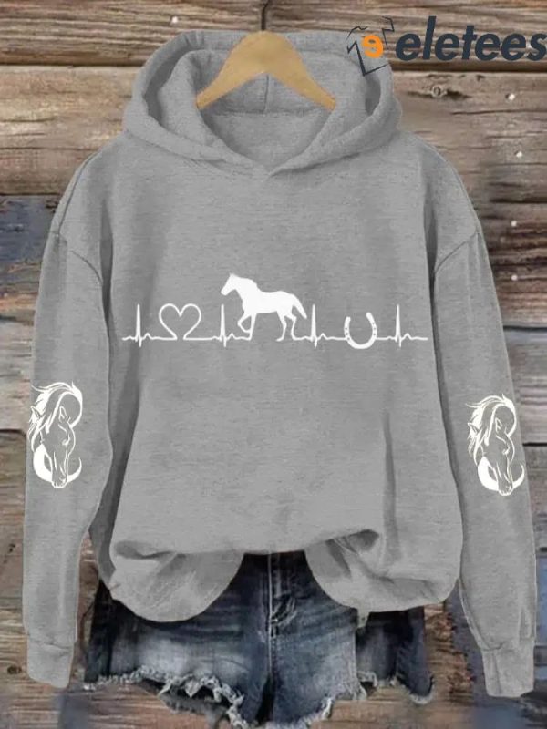 Women’s Horse Heartbeat Horse Lover Casual Hoodie