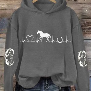 Womens Horse Heartbeat Horse Lover Casual Hoodie 2