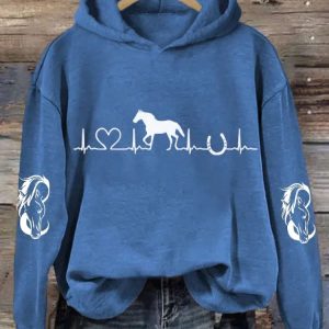 Womens Horse Heartbeat Horse Lover Casual Hoodie 3