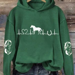 Womens Horse Heartbeat Horse Lover Casual Hoodie 4