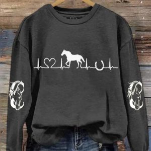 Womens Horse Heartbeat Horse Lover Printed Sweatshirt 1