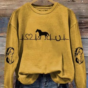 Womens Horse Heartbeat Horse Lover Printed Sweatshirt 4