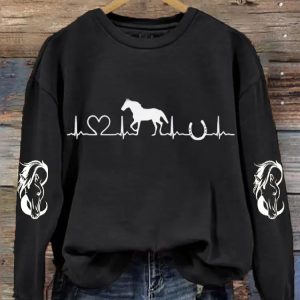 Womens Horse Heartbeat Horse Lover Printed Sweatshirt 5