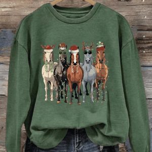 Womens Horses Merry Christmas Sweatshirt