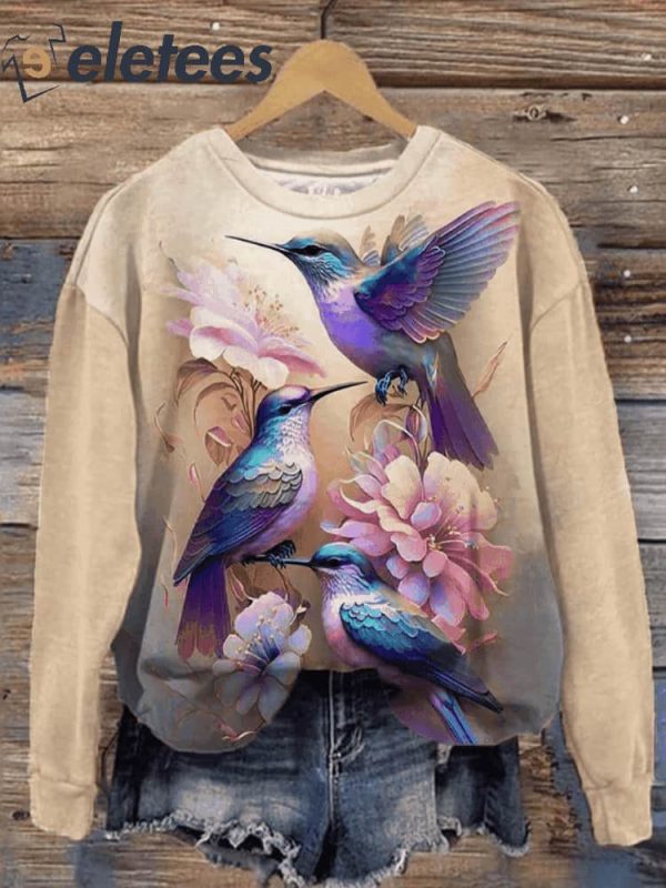 Women’s Hummingbird Floral Print Sweatshirt