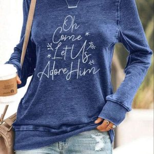 Womens Let Us Adore Him Christmas Nativity Casual Sweatshirt 3