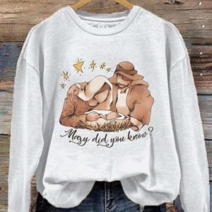 Women’s Mary Did You Know Christian Christmas Print Crew Neck Sweatshirt