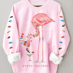 Women’s Pink Merry Flamingo Fun Sweatshirt