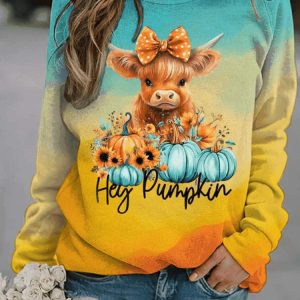 Women’s Pumpkin Cow Print Sweatshirt