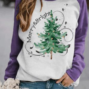 Women’s Purple Merry And Bright Christmas Tree Sweatshirt