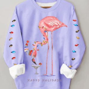 Women’s Purple Merry Flamingo Fun Sweatshirt
