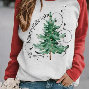 Women’s Red Merry And Bright Christmas Tree Sweatshirt
