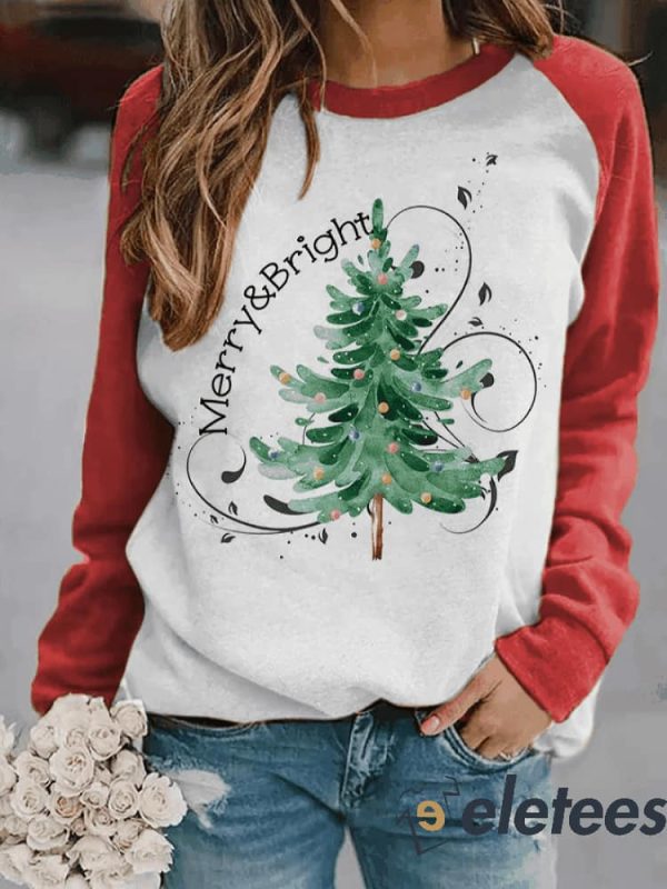 Women’s Red Merry And Bright Christmas Tree Sweatshirt