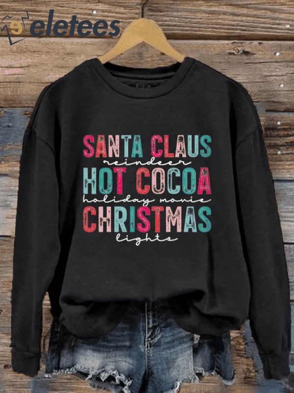 Women’s Santa Claus Hot Cocoa Christmas Print Sweatshirt