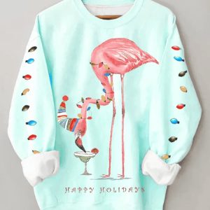Women’s Sky Blue Merry Flamingo Fun Sweatshirt