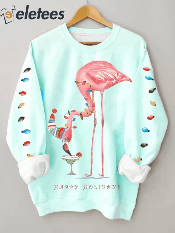 Women’s Sky Blue Merry Flamingo Fun Sweatshirt
