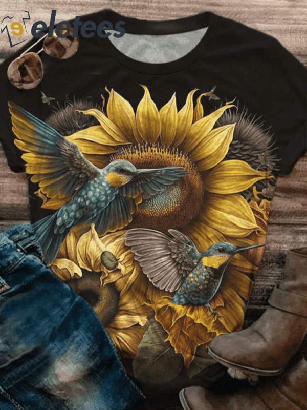 Women’s Sunflower Hummingbird Print Sweatshirt