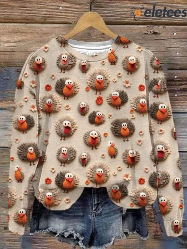 Women’s Thanksgiving Turkey Print Sweatshirt