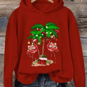 Women’s Tropical Palm Tree Christmas Flamingo Sweatshirt