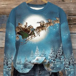 Women’s Vintage Christmas Santa Claus Reindeer Sweatshirt