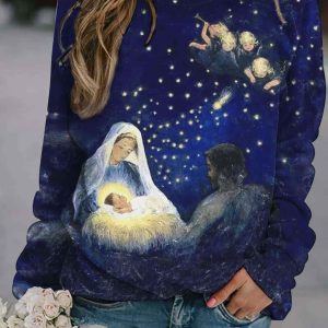 Women’s Vintage Nativity Christmas Print Casual Sweatshirt