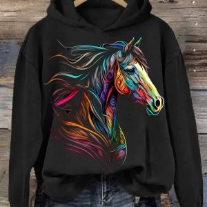 Women’s Western Animal Horse Casual Print Hoodie