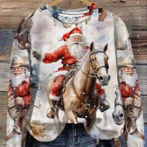 Women’s Western Santa Print Sweatshirt
