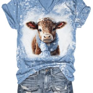 Women’s Winter Cow Tie Dye Print Shirt